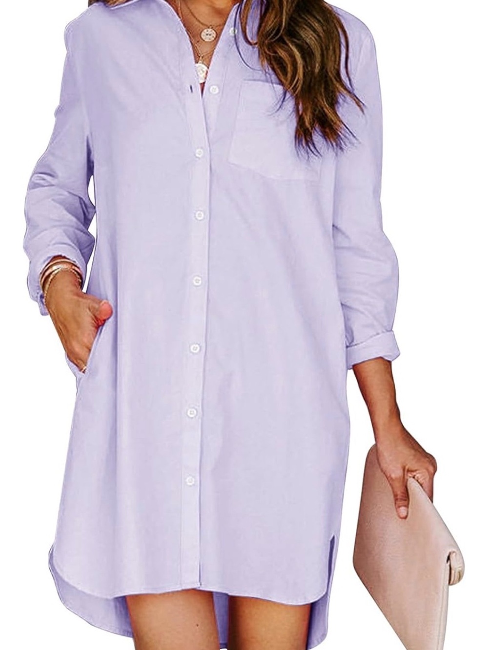 Aoudery Womens Button Down Long Sleeve Shirt Tunis Dress with Pocket
